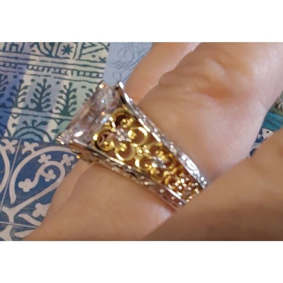Spectacular New 14.86 Ct. Emerald Cut Sim Diamond Filligree Statement Ring Sz 9 - Picture 6 of 7